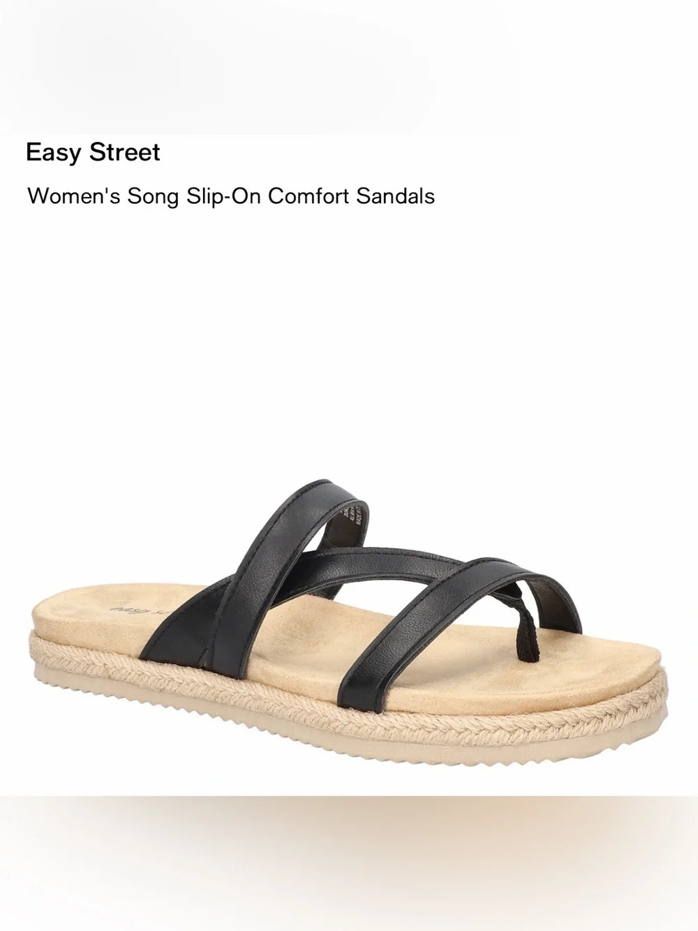 Easy Street Women’s Song Triple-Strap Toe-Loop Song Sandals, Black, Size 8 NWT